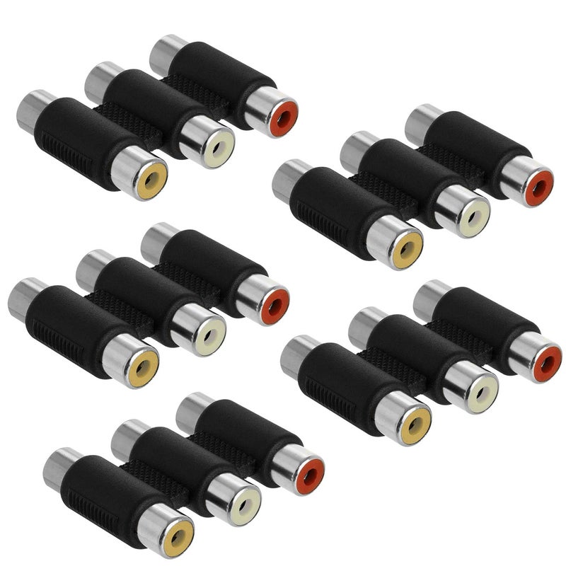 AYECEHI RCA Coupler 5 Pack Audio Video Female to Female Connector 3-RCA Jacks Adapter Jointer - White/Red/Yellow - Image 2